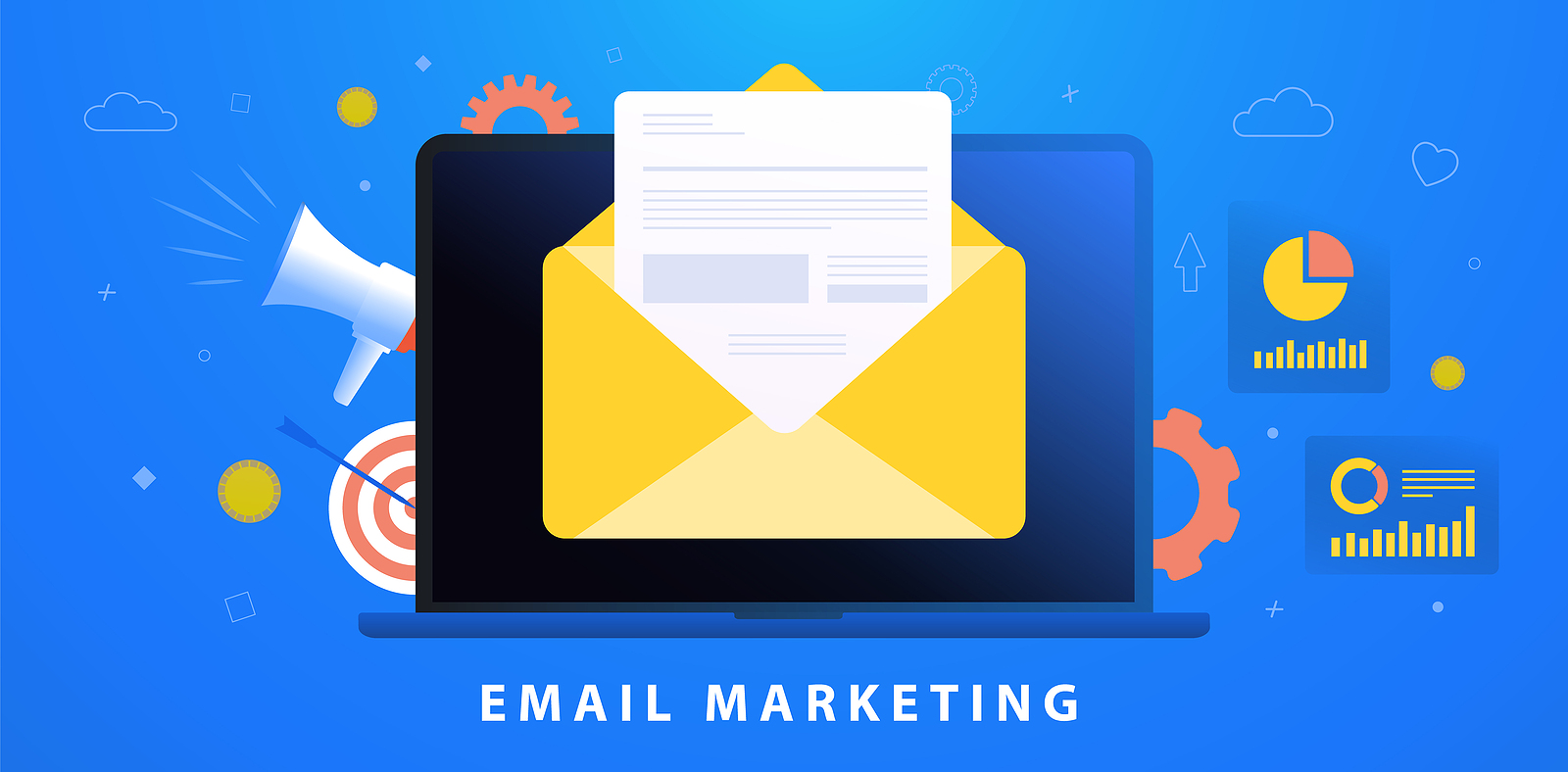 Email Marketing Campaign concept. Digital Inbound advertising (useful newsletter, interesting promotional material) or Outbound (cold emails, spam) advertisement business strategy.